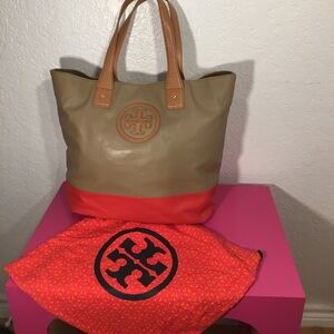 Tory Burch Large Tan & Orange Tote